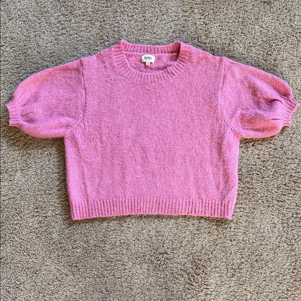 BiBi Bubble Sleeve Cropped Knit Sweater